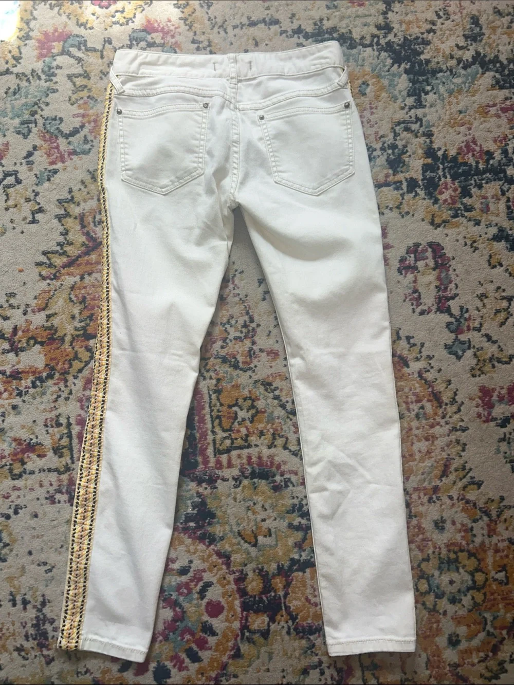 Free People Cream Skinny Jeans with Native American embroidered sides